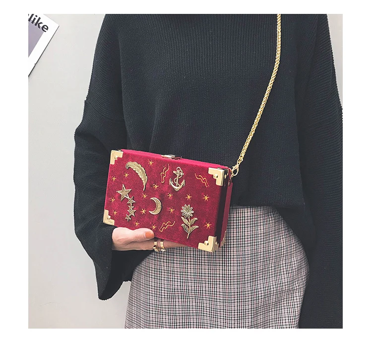 Корейская Классическая бархатная Повседневная модная квадратная сумка с вышивкой в виде звезд, сумка на плечо, женские вечерние сумки