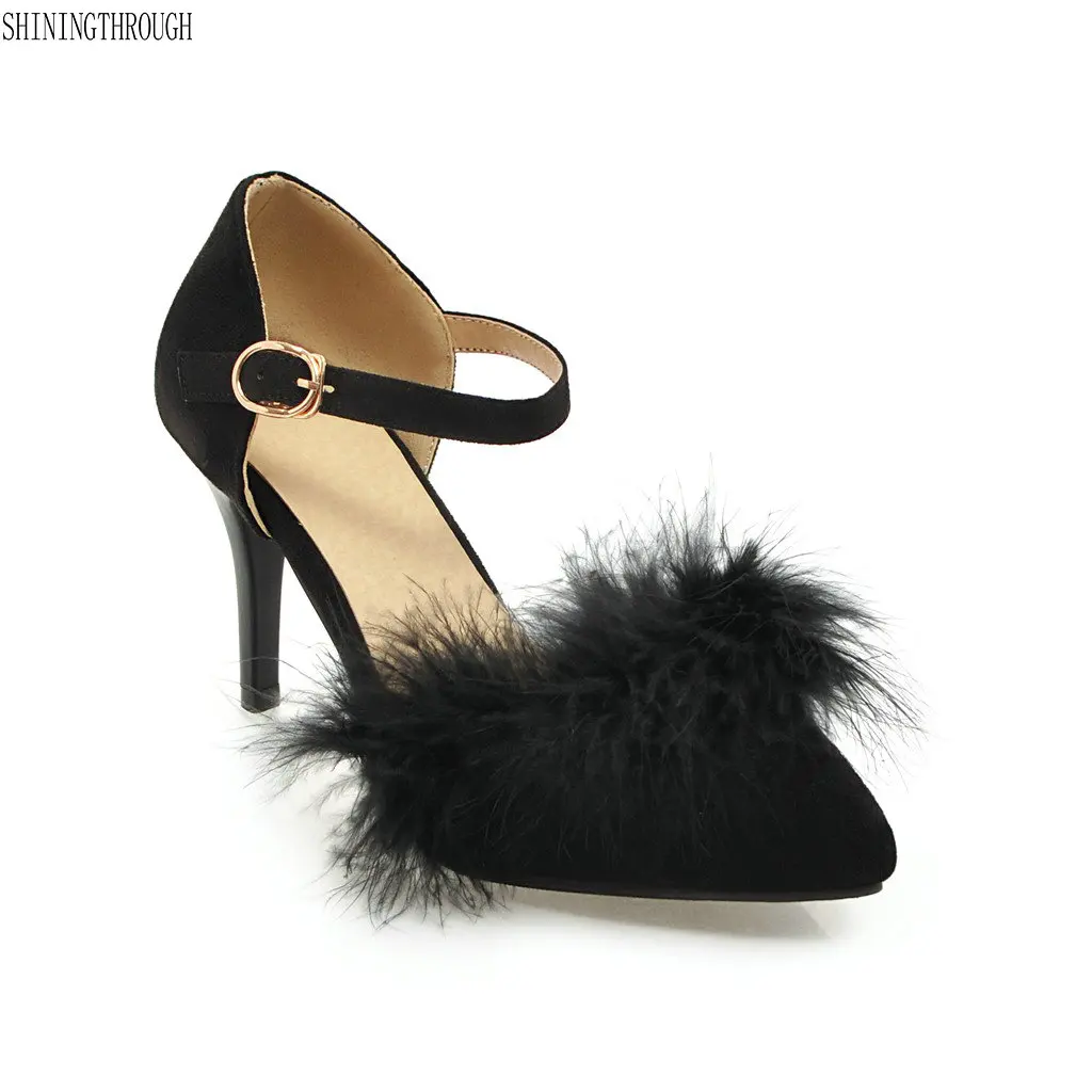 

2019 New spring summer women pumps poined toe fur women shoes thin high heels dress shoes woman