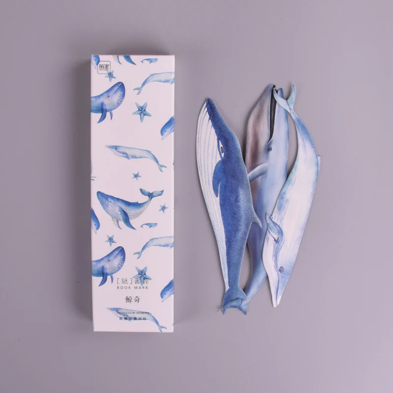 30 unids/caja marcapáginas de papel de pez ballena papelería marcapáginas portatarjetas para libros material escolar papelaria