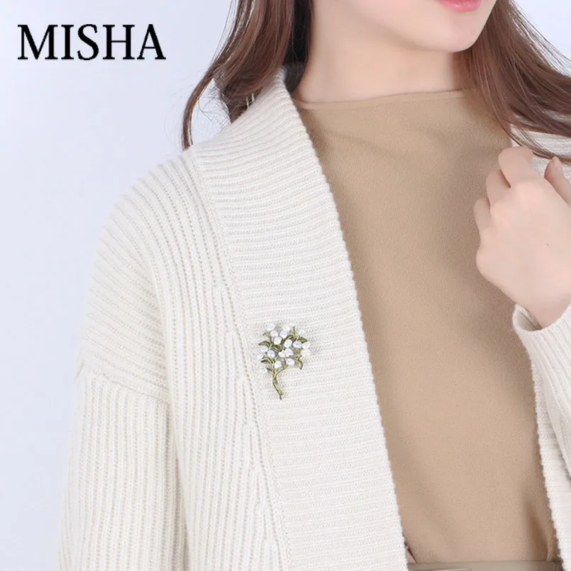 MISHA, качественная эмалированная булавка, винтажная растительная брошь на булавке, натуральный жемчуг, брошь в виде цветка, свадебные аксессуары, 2409