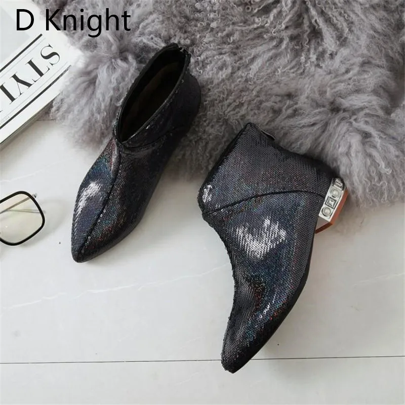 Plus Size 32-43 Women's Chelsea Boots Autumn Winter 2018 New Ankle Boots For Women Rhinestones Comfortable Sequins Ladies Shoes (22)