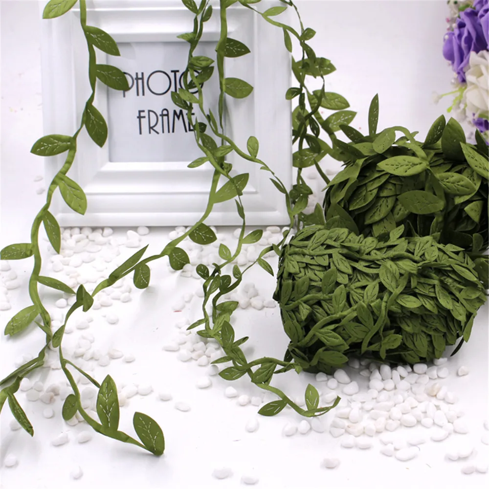 

cheap 5 Meter Silk Nature Green Artificial Leaf Leaves Vine For Wedding Decoration Foliage Scrapbooking Craft Wreath Supplies