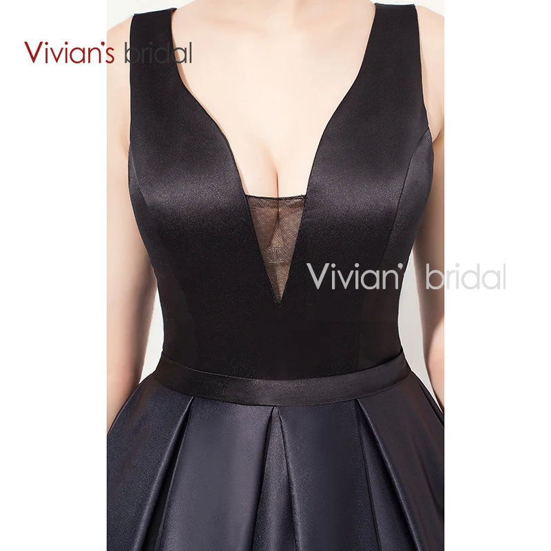 Vivian's Bridal Double V Neck Sleeveless Satin A Line Evening Dress Long Print Flower Prom Dress Formal Evening Gown ED200-11