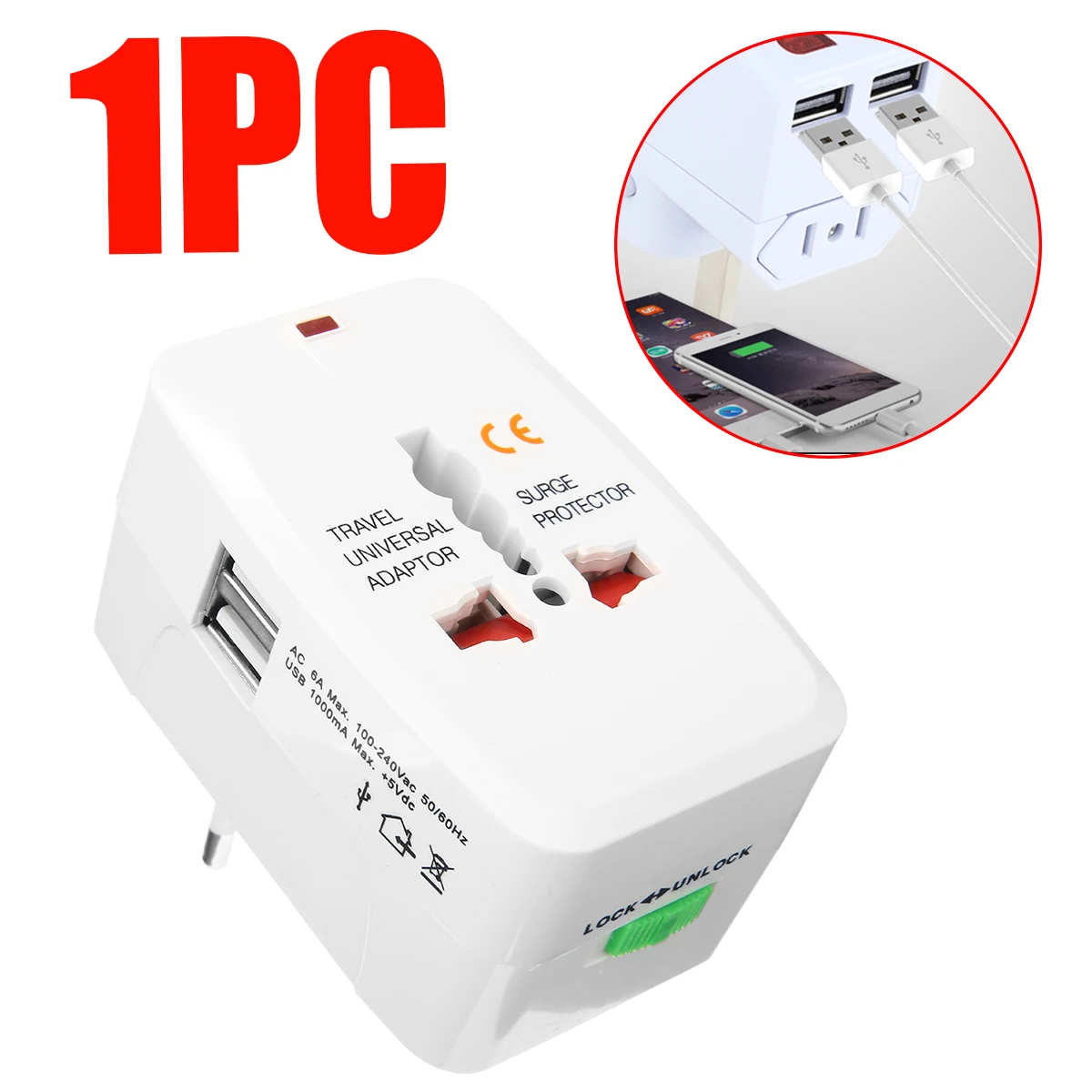 

1pc World Universal Adapter Converter With Dual USB Charger AU/UK/US/EU Plug International Travel Power Socket Adapter