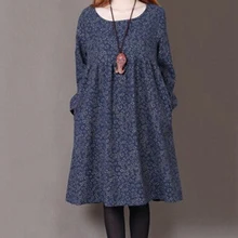 Populaire Casual Enceintes Femme Dress Floral Imprimé O-cou À Manches Longues De Maternité Vêtements Coton Lin Printemps Automne Robes