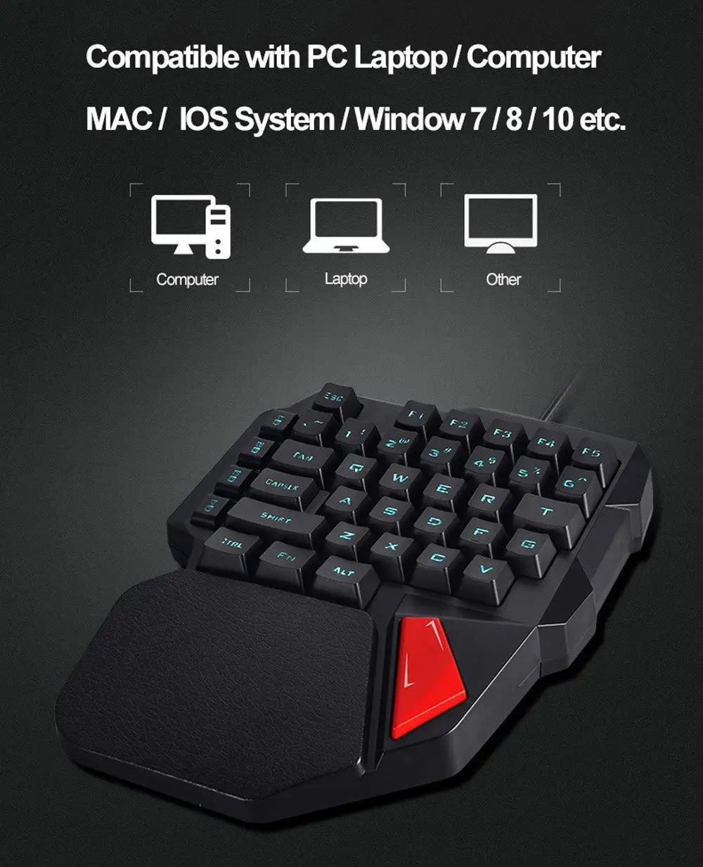 FELYBY K108 одной рукой Gaming Keyboard проводной 38 Ключи светодио дный подсветкой USB