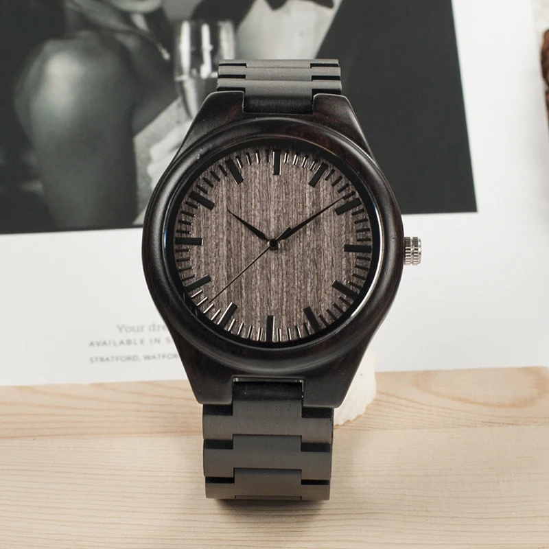 BOBO BIRD 2017 Luxury Brand Men Watches All Black Wooden Wristwatches with Wooden Band Wood Watches for Men relogio masculino