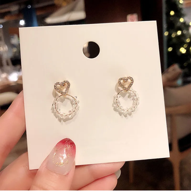 

Dominated 2019 heart-shaped crystal geometry fashion personality temperament metal Women Drop earrings