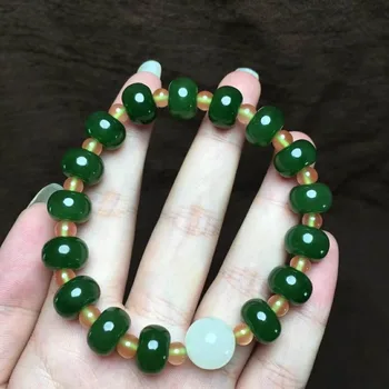 

J03#Hetian jade jade spinach green abacus bead bracelet
