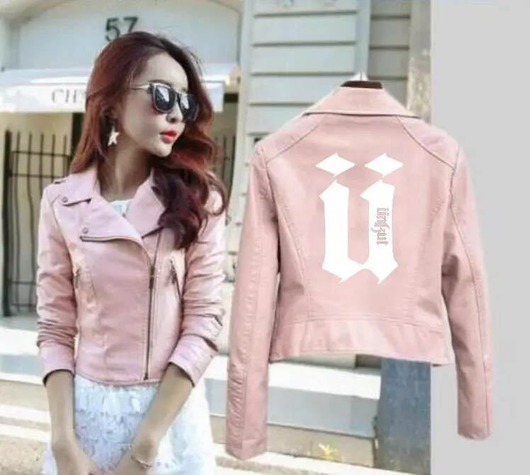 

Women's casual unkut anime short leather jacket ladies sports top, zip pocket motorcycle Ready leather jacket