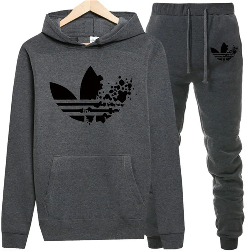 

2019 new men's brand hoodie + jogging sports pants monochrome simple fashion cotton casual running fitness sportswear suit M-XXL