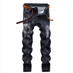 MORUANCLE Для мужчин разорвал вышитые джинсы брюки мода Slim Fit Distressed Denim брюки с вышивкой ASOS Размеры 28-38
