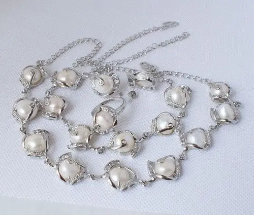 

shippingCharming 3 Choices Pink Black And White Pearl Necklace Bracelet Earring Ring Set