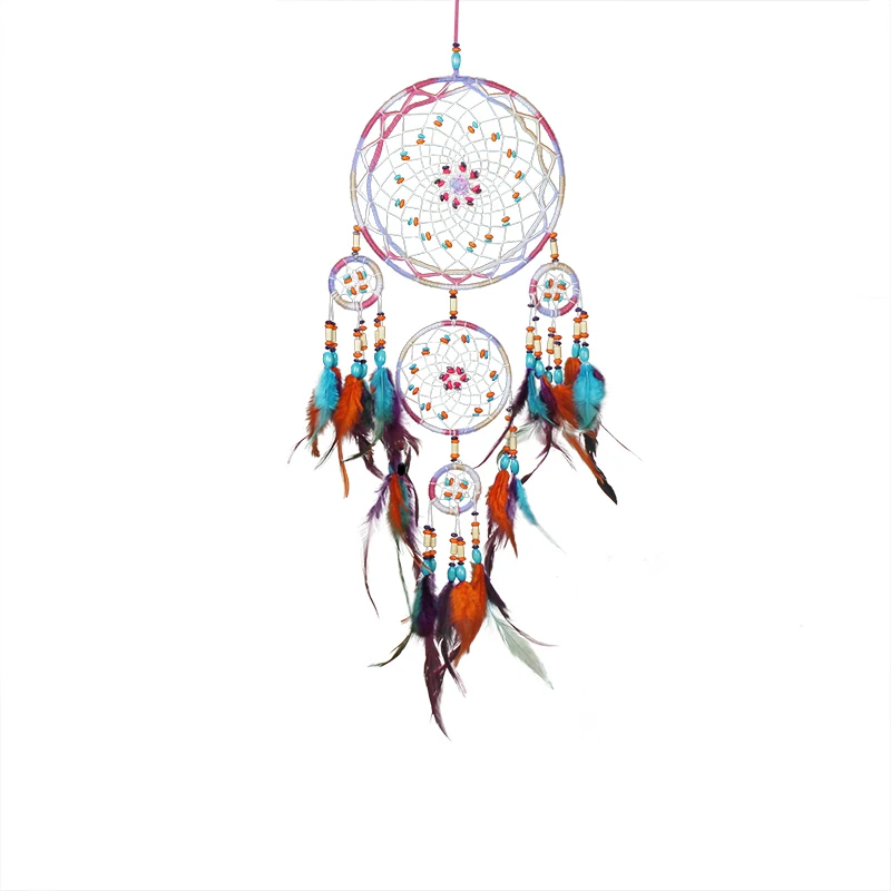 Пять кольца Dream Catcher экзотические украшения дома инновационные подарки колокольчиков Ловец снов натуральных перьев гобелены