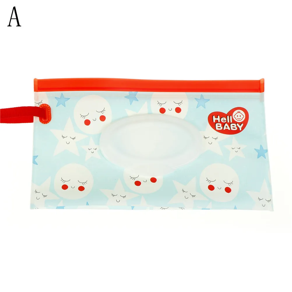 Portable Baby Wet Wipes Storage Bag Stroller Carrying Case Easy Carry Snap Strap Wipes Container Clamshell Cosmetic Pouch 1PCS