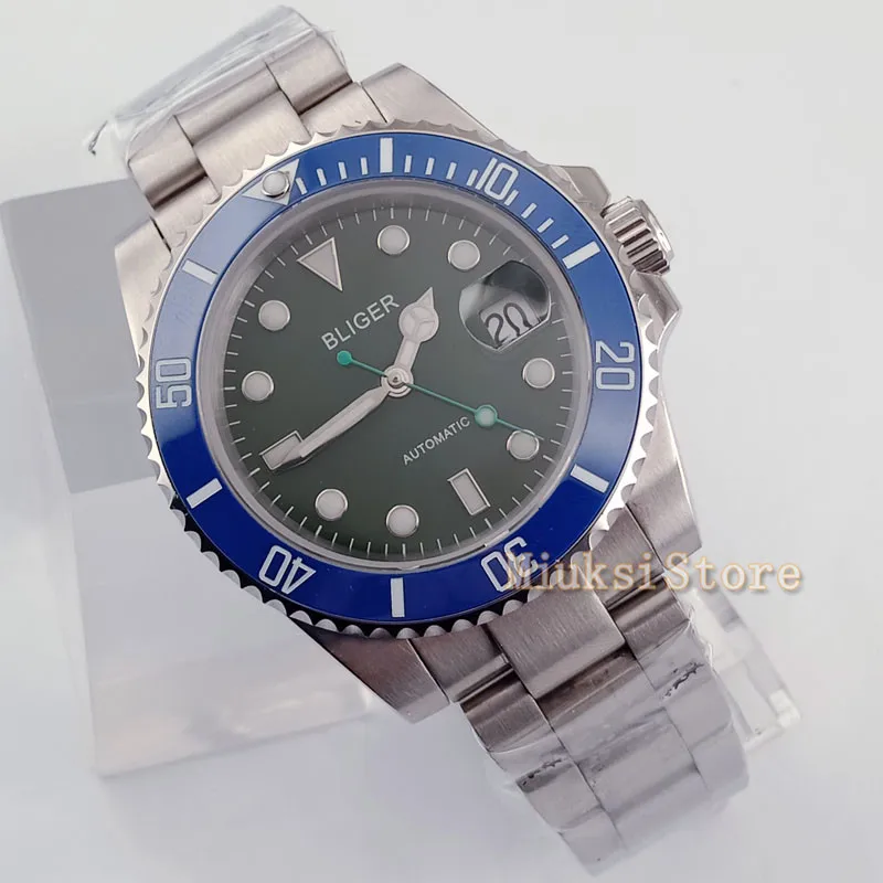 

40mm green bracelet Sport Relogio Masculino Luminous Automatic Top Marque Luxe Hommes Horloge Montres Mechanical Stainless