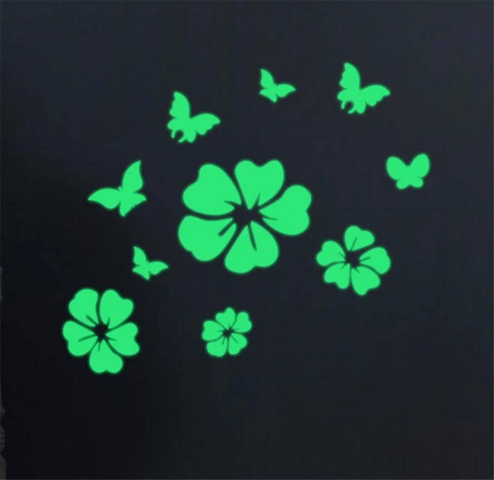 

Novelty hot night wall stickers Hibiscus flowers DIY children luminous fluorescent stickers wall decoration Glow In The Dark