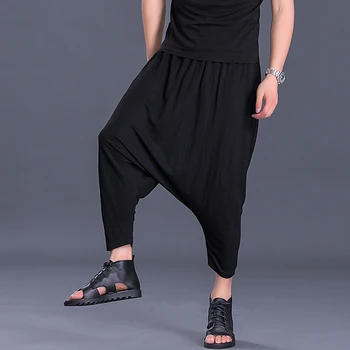 

2018 Summer Men's Large Size Harem Pants Ankle-Length Casual Loose Drop-crotch Pencil Trousers Middle Microelastic Waist A222
