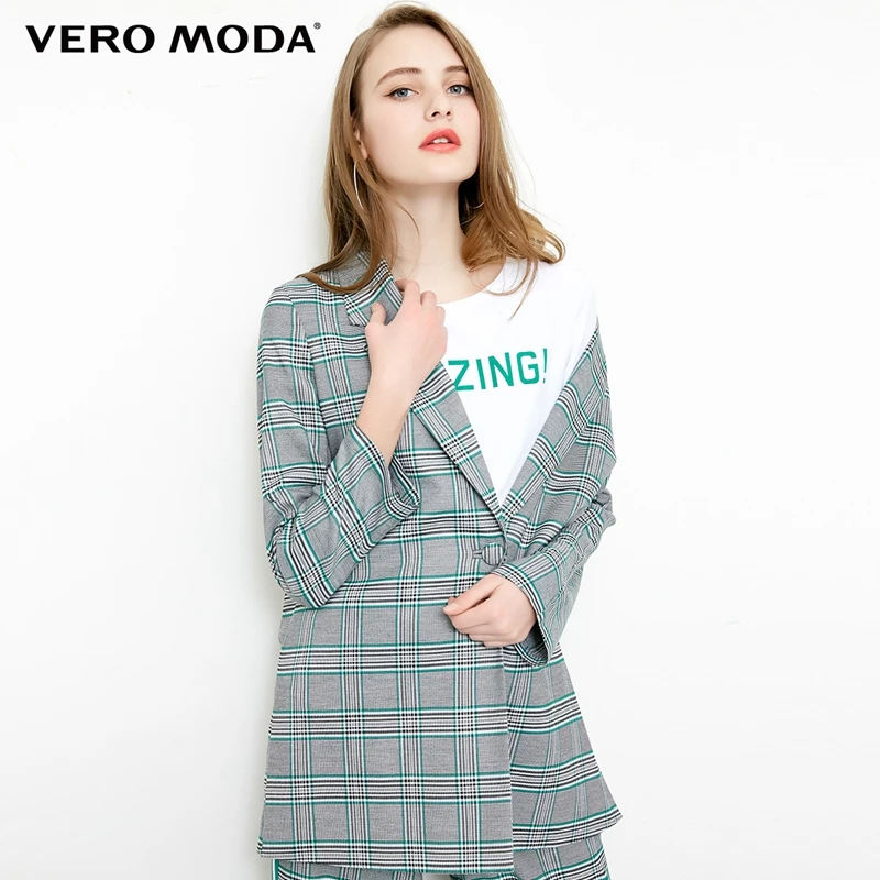 Vero Moda клетчатый узор двусторонний рукав повседневный пиджак длинный клетчатый блейзер для женщин | 318308507