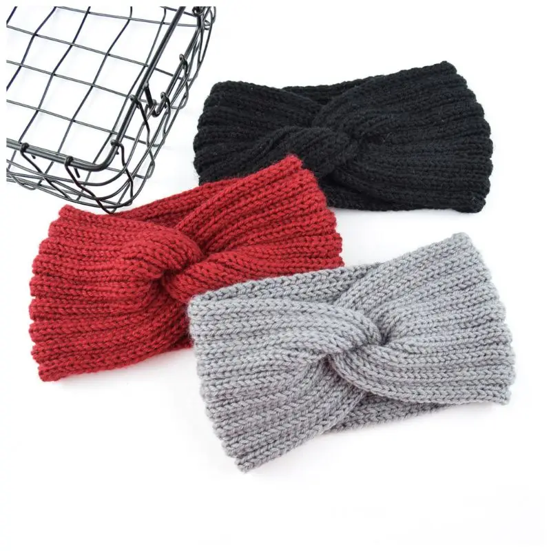 

2019 New Solid Crochet Knitting Woolen Headbands Winter Women Bohemia Weaving Cross Headbands Popular Hairbands Elastic De4_A