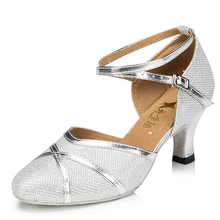 Новые женские Серебристые блестящие Костюмы для бальных танцев Латинской Сальса Танго Обувь для танцев Каблучки Бачата Обувь для танцев замши подошва для Костюмы для бальных танцев