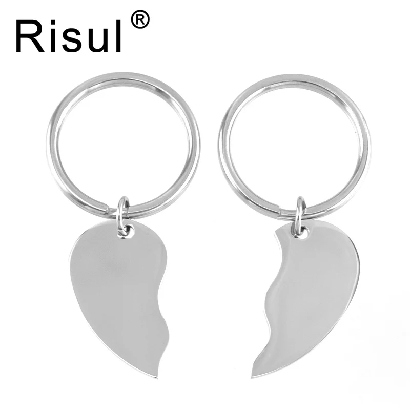 

Risul split heart Keychain blank charm for personalized print engraved couple pair of key chain Stainless steel 5 pairs