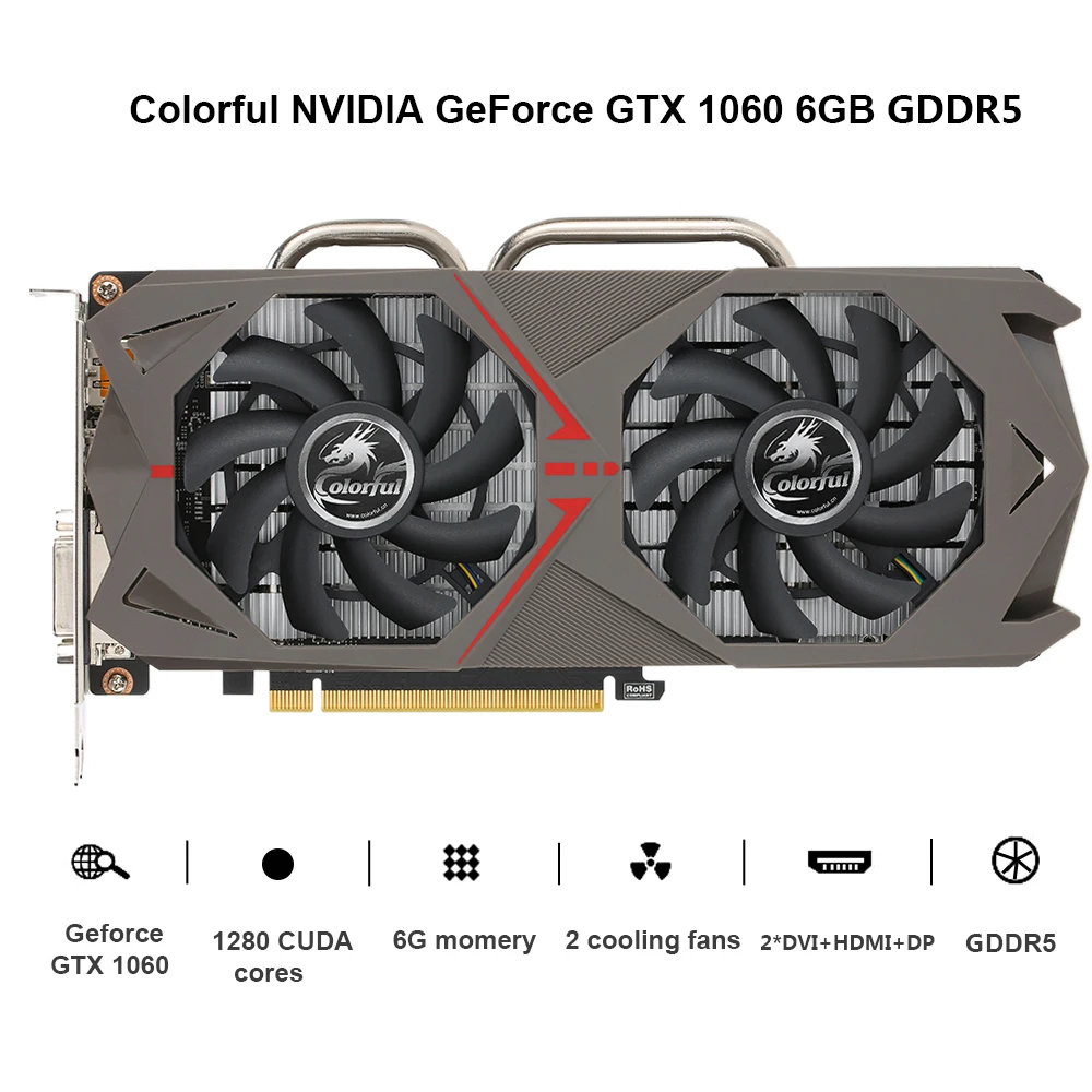 Красочная видеокарта NVIDIA GeForce GTX 1060 GPU 6GB GDDR5 192bit Gaming 6144M PCI-E X16 3,0 VR Ready DVI+ HDMI+ 3* DP порт