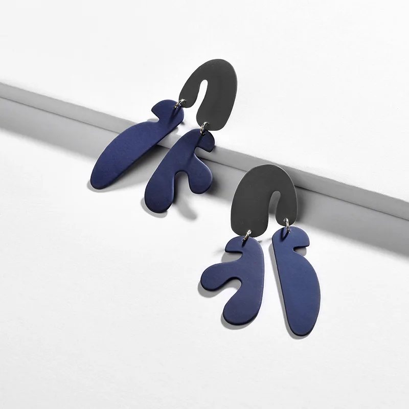 

HUIDANG Fashion Trendy Matte Colored Earring Geometric Color Block Statement Earrings for Lady