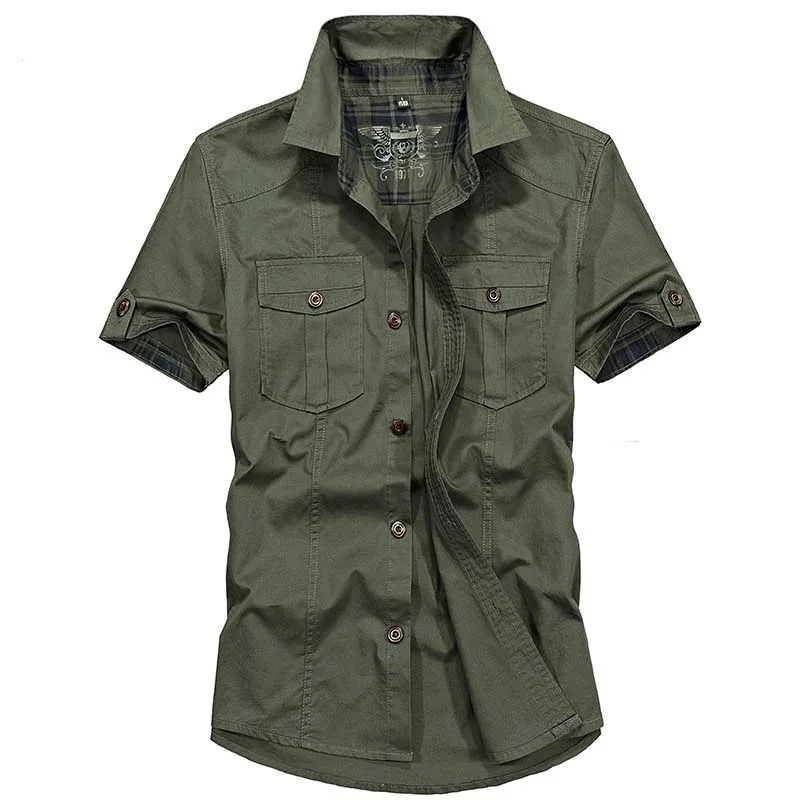 

Men Shirts for Summer Solid Military Short Sleeve Army Shirts Loose Big Size Cotton Cargo Shirt Male Clothing