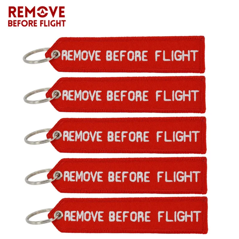 

Remove Before Flight 5 PCS Keychain Red Embroidery Key Chain Key Fob Keyrings Aviation gift llaveros for Car Styling Key Holder