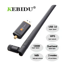 Kebidu Горячая 1200 Мбит/с USB 3,0 беспроводной Wifi адаптер Superspeed сетевая карта RTL8812 Двухдиапазонная с антенной переменного тока для настольного ноутбука