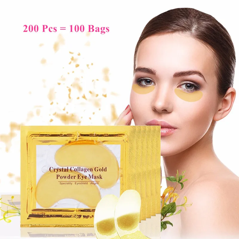 200Pcs=100Pairs Korean Cosmetics Beauty 24K Crystal Collagen Gold Eye Mask Anti Aging Acne Moisture Patches For Eye Skin Care