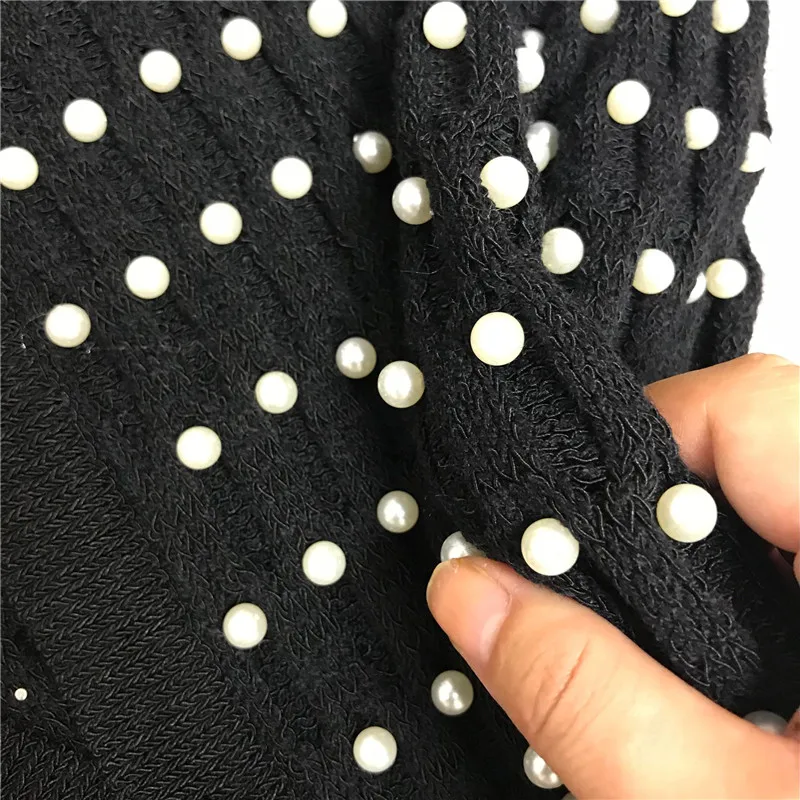 Роскошный вязаный кардиган ручной работы с жемчугом и v-образным вырезом, свитера, пальто, черный повседневный свободный короткий женский топ с длинным рукавом