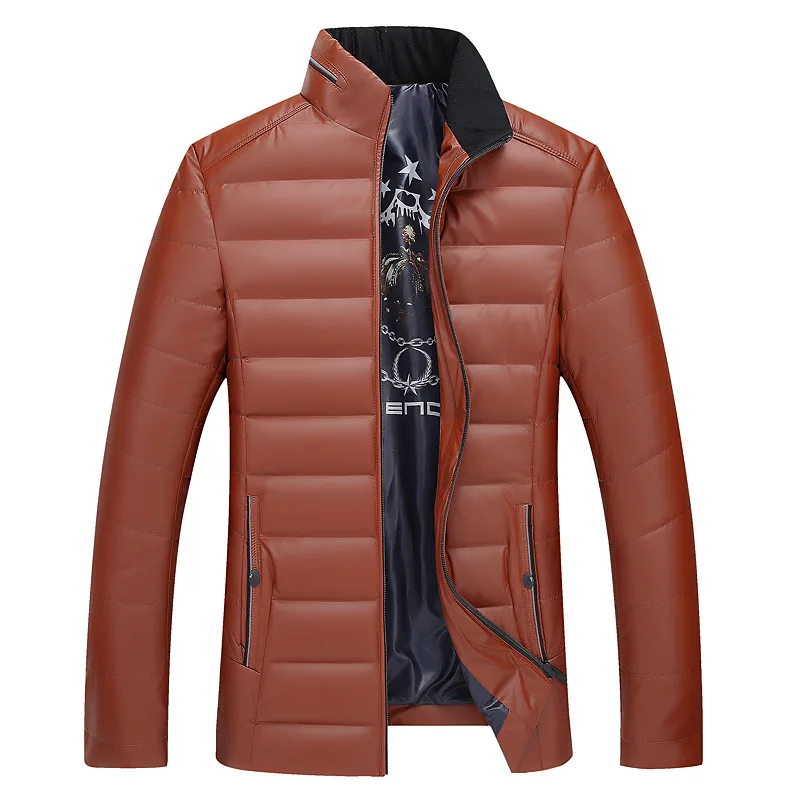 Однотонное мужское пуховое пальто со стоячим воротником, толстое белое пуховое пальто, верхняя одежда размера плюс, Осень-зима - Цвет: Оранжевый