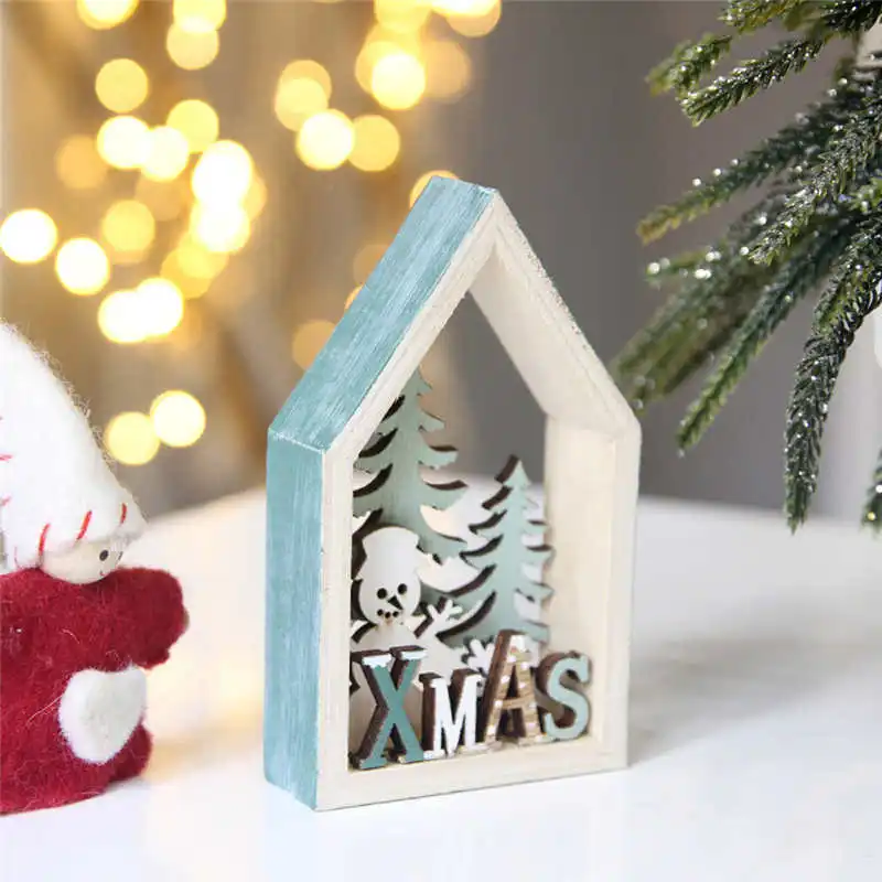 Christmas Gift Desk Wooden Cabin Decoration Macaron Style Chalet Home Decoration #2n28 (6)