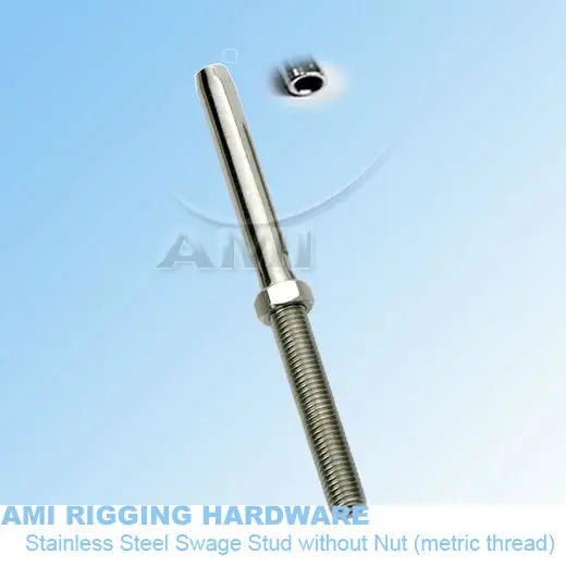 M10 RIGHT thread, 5mm wire, Swage stud thread terminal with nut