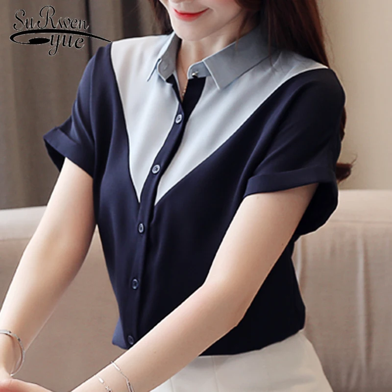 blouse women plus size shirts chiffon short sleeve chiffon blouse blusas mujer de moda 2019 women tops women blouses 3413 50