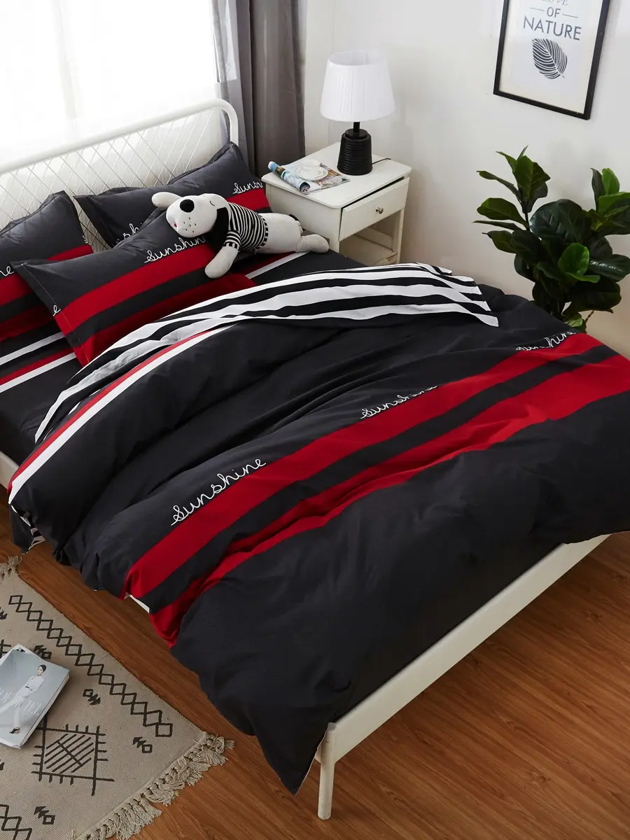 

3Pcs/4Pcs Home Bedding Set Striped Pattern Comfortable Soft Simple Bedding Set