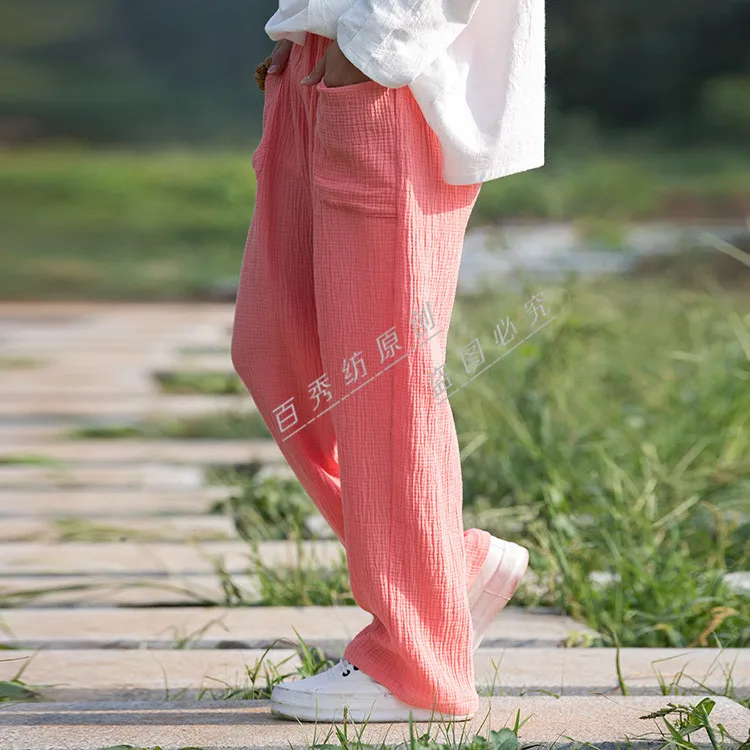 Весна 2018 хлопок женские новые свободные универсальные оригинальные двойные Хлопковые женские прямые брюки 2167