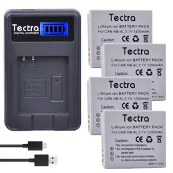 Tectra 4 шт. NB-4L NB4L Bateria + ЖК-дисплей USB Зарядное устройство для Canon PowerShot SD40 SD30 SD200 SD300 SD400 sd450 SD600 SD1400 ELPH 300 hs