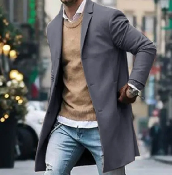 Мужской Тренч зимняя длинная куртка пальто мужской s Тренч деловая ветровка куртка Тренч плащ модная мужская теплая куртка - Цвет: gray