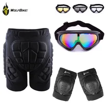 Outdoor Skiing Skate Snowboard Skating Hip Protective Shorts+ Knee Pads+X400 UV Protection Goggle Glasses Eyewear
