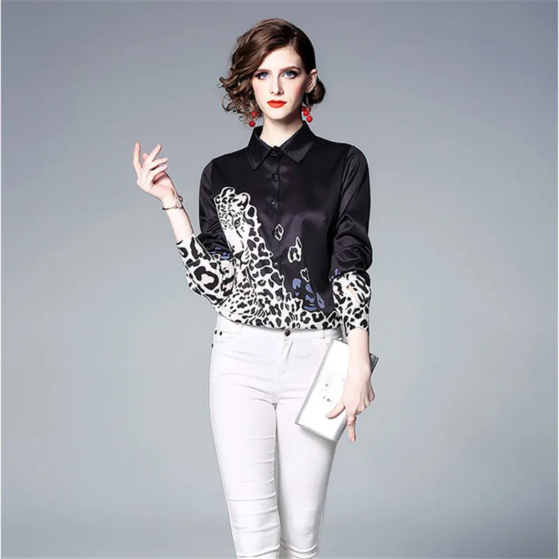 

Runway Blouse New Women Shirt Print Quality Fashion Long Sleeves Shirt Female Top black office OL work wear party shirts YH172