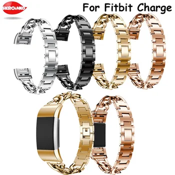 

Stainless Steel Watchband For Fitbit Charge 2 Single Row Cowboy Chains Metal Watch Band Accessory for Charge2 luxury Wrist Strap
