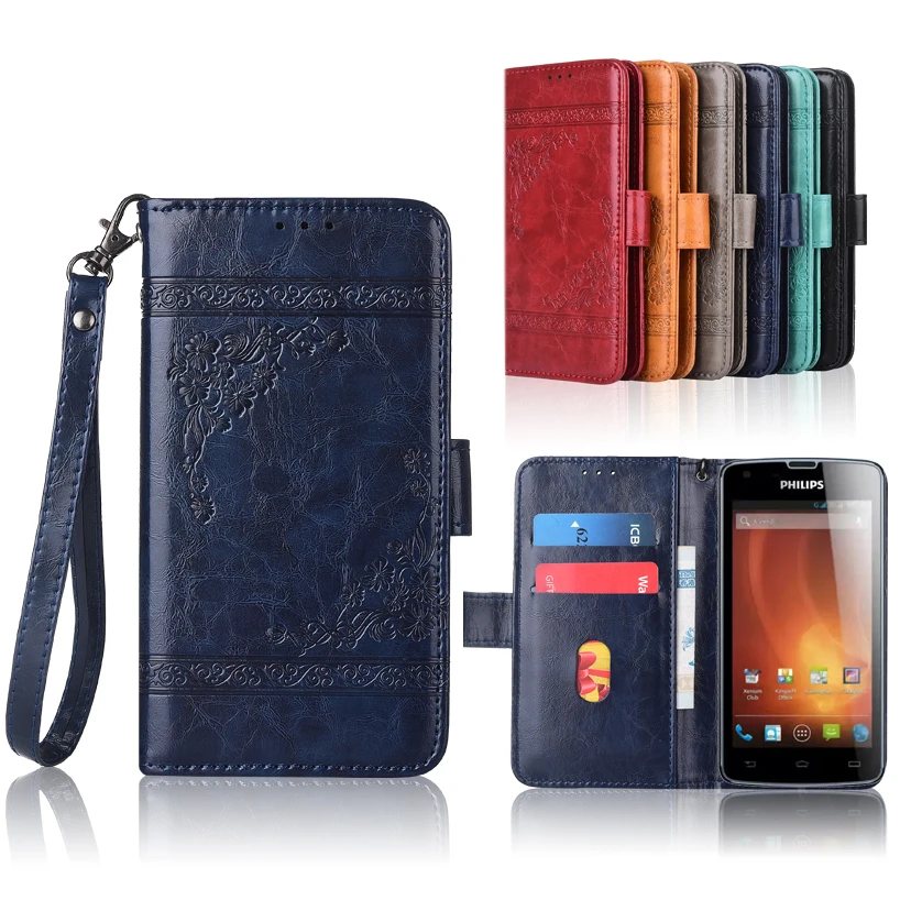 

Newest Wallet case for Philips Xenium W8510 Flip case with Strap100% special PU leather embossing flower cover case
