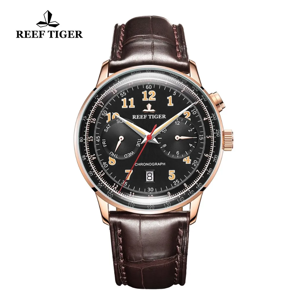 Reef Tiger/RT Ventige Топ Роскошные мужские часы Дата водостойкие кожа розовое золото