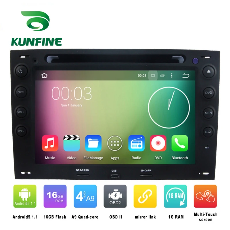 7 дюймов 4 ядра 1024*600 Android 5.1 автомобильный DVD GPS навигации игрока стерео для Renault Megane