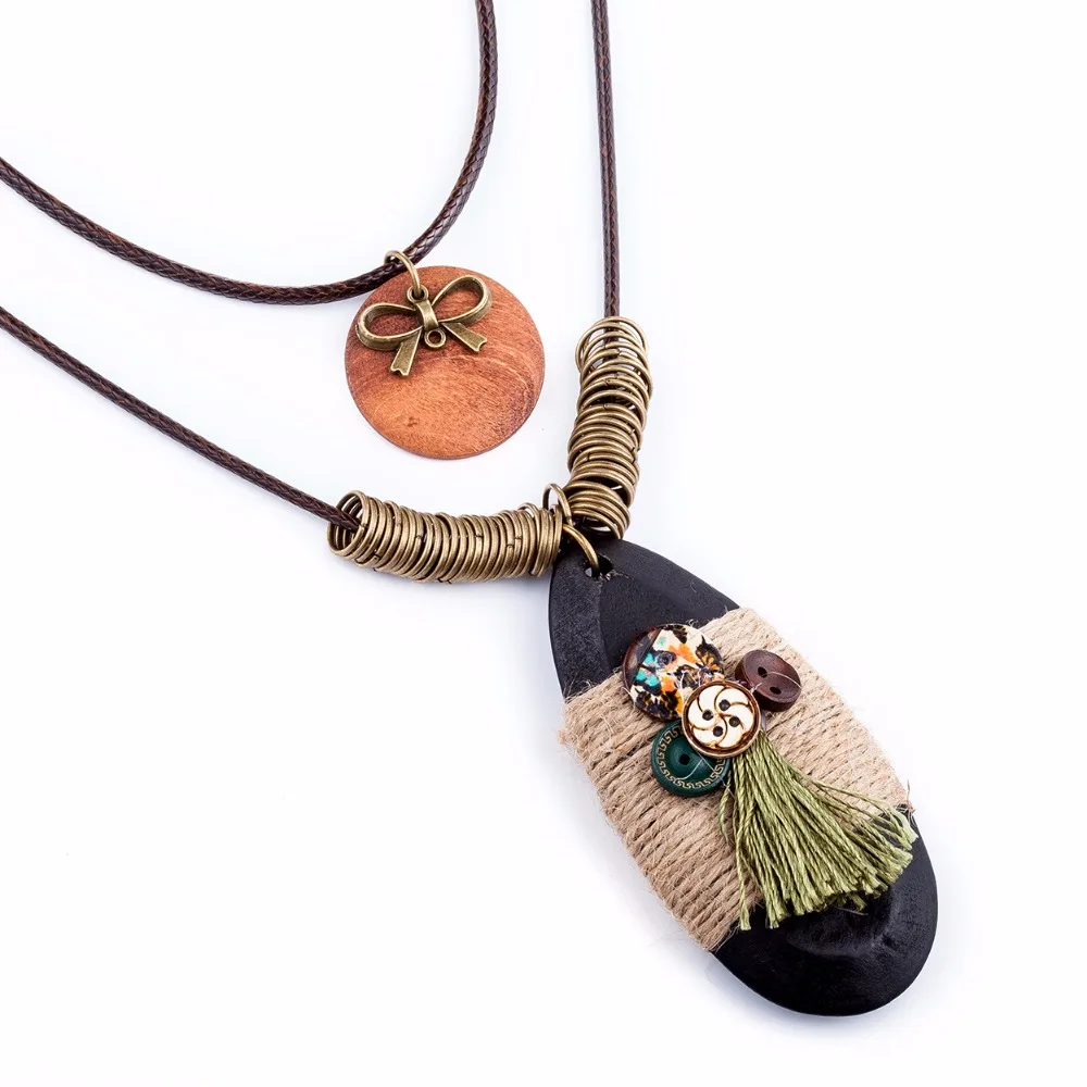 2017 New Arrival vintage Choker woman necklace Fashion Jewelry Wooden pendant Long necklace for women collares mujer kolye - Image 2