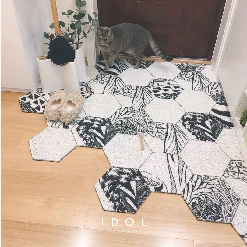 

Ins Nordic PVC Wire loop waterproof Entry mat non-slip Door mat custom made DIY soft plastic carpet Hexagonal geometric rug
