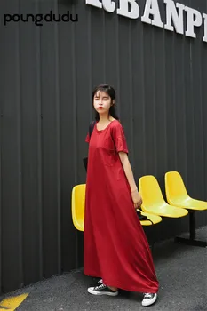 

Poungdudu maternity pregnant women dress long loose t-shirt skirt mopping skirt short sleeve dress casual 19 spring and summer